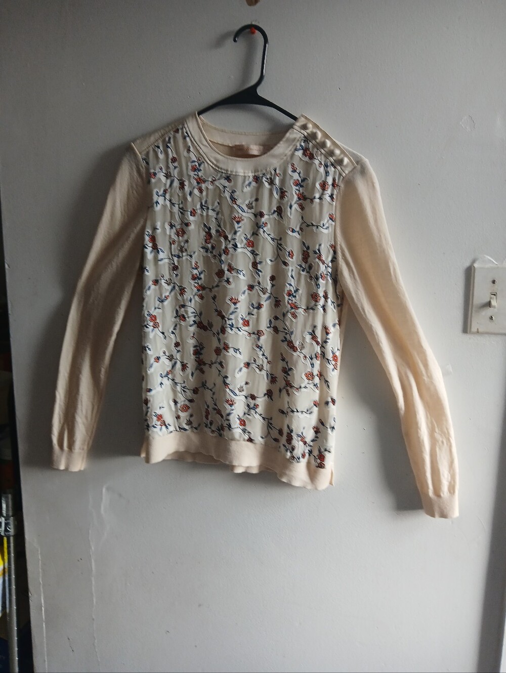 Cream Floral Panel Long-Sleeve Top